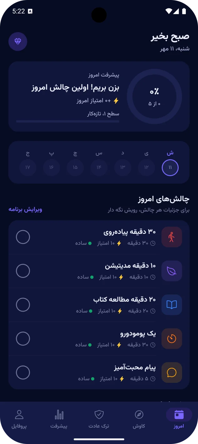 صفحه‌ی امروز در حالت تیره با پنج چالش روز